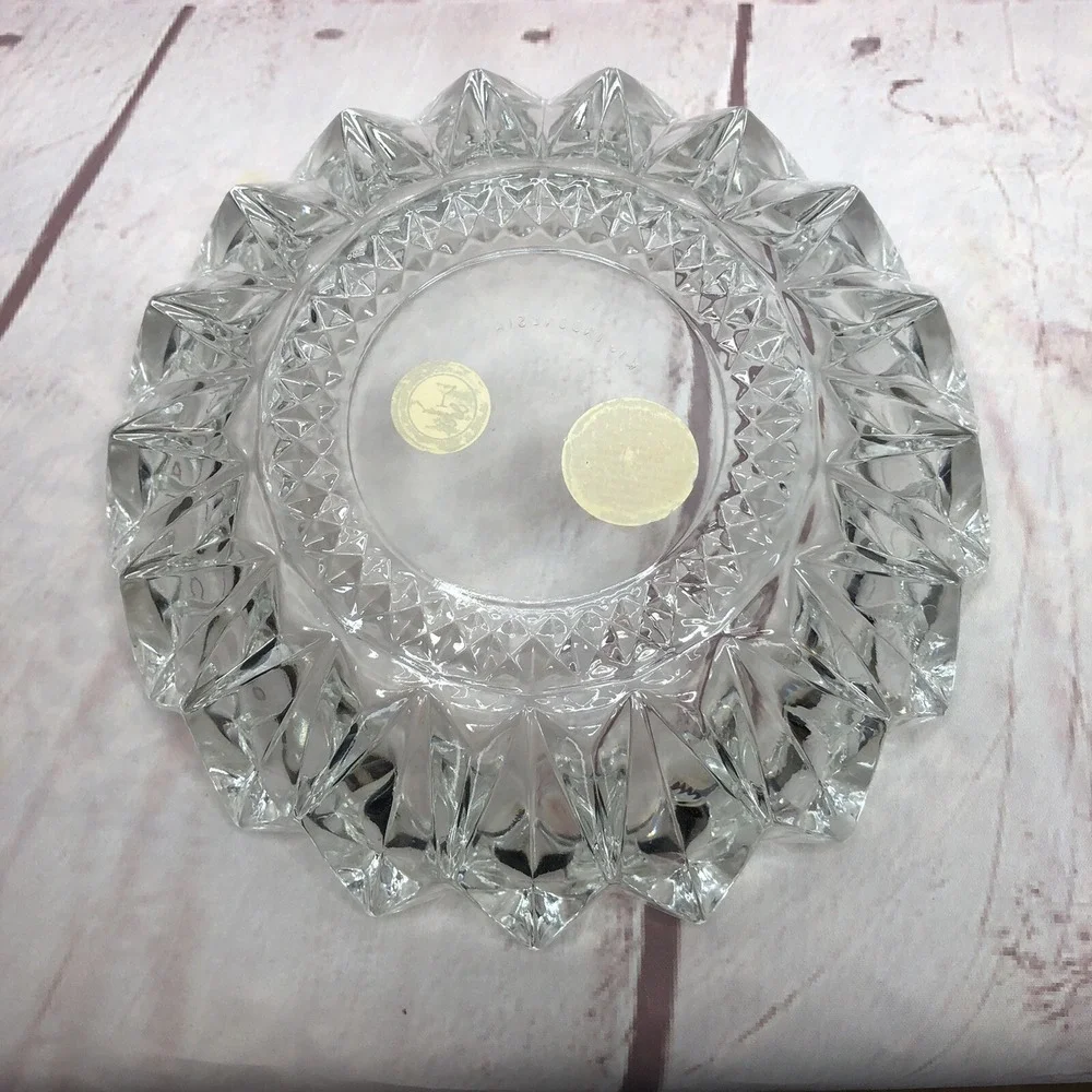 KIG Indonesia Crystal‎ Glass Diamond Point Cut Bowl Ashtray Trinket Candle Dish